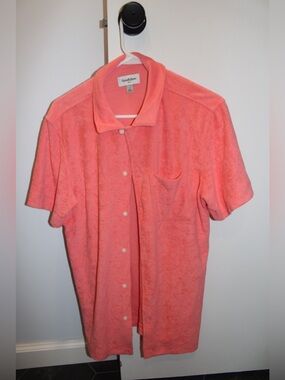 Goodfellow & Co Coral Pink Terry Cloth Short Sleeve Button Down Shirt Women's S